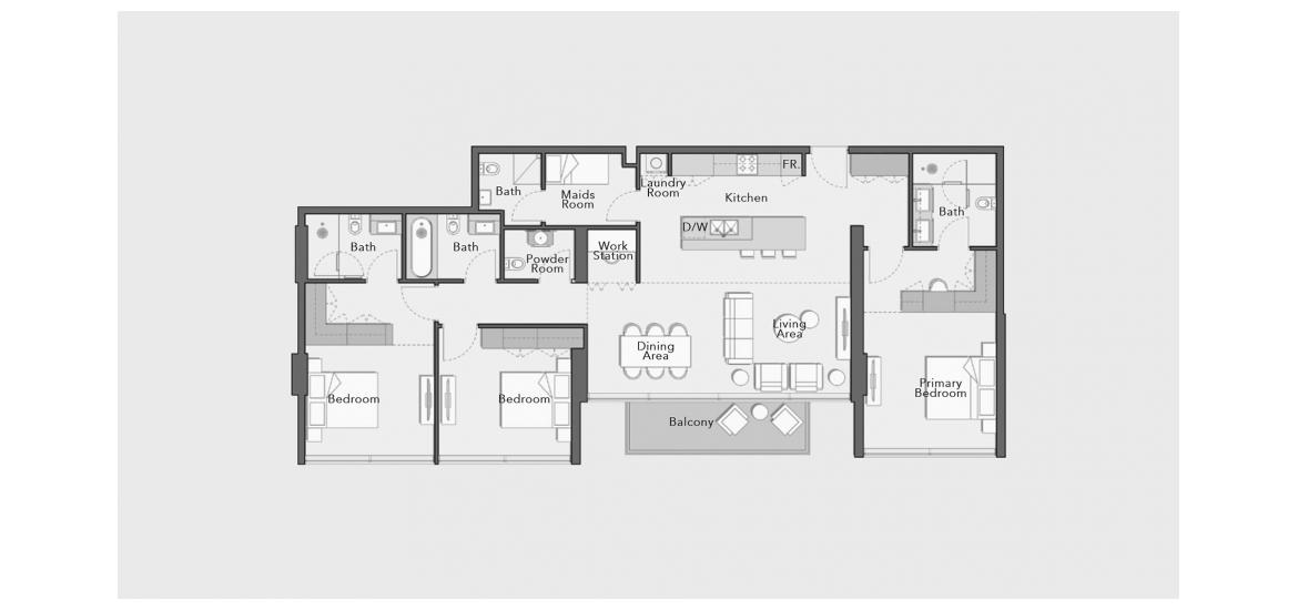 Планування апартаментів «164 SQ.M 3 BDRM TYPE B», 3 спальні у ARBOR VIEW