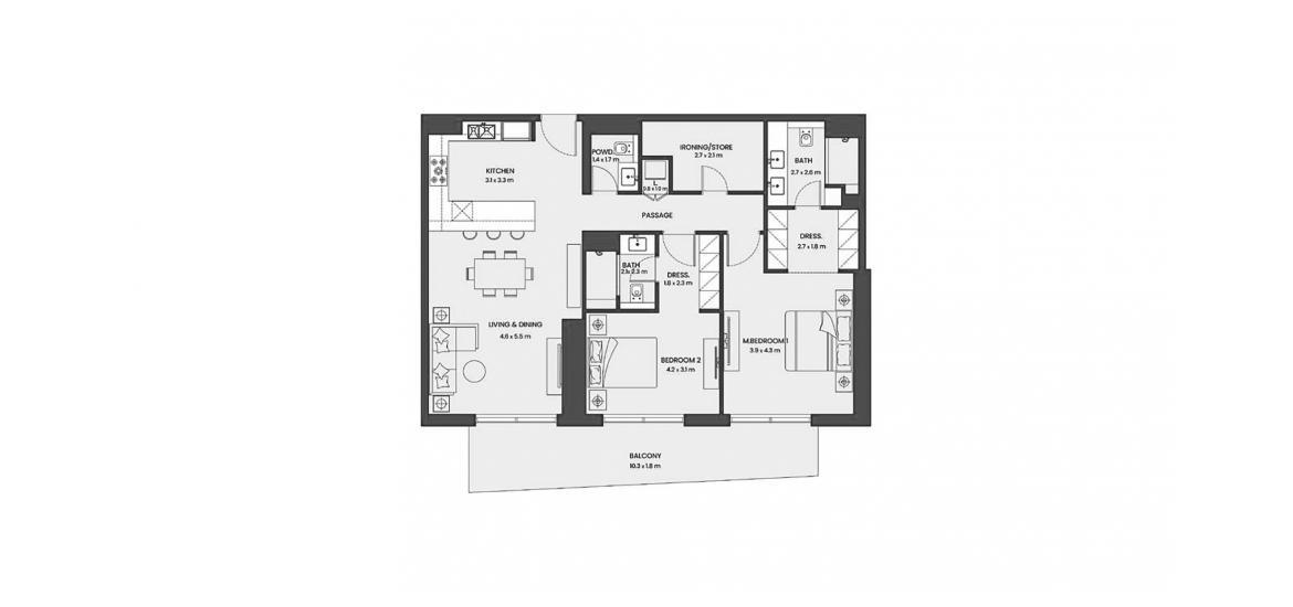 Планування апартаментів «132 SQM 2 BDRM U06 TYPE A», 2 спальні у HADLEY HEIGHTS