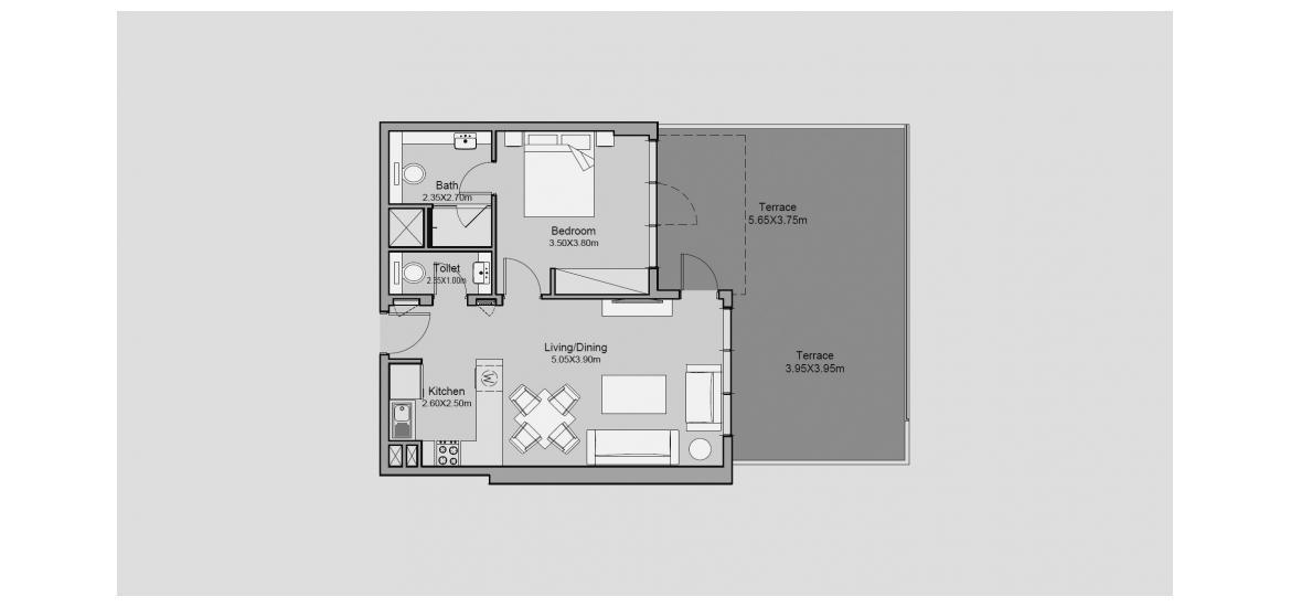 Планування апартаментів «95 SQ.M 1 BR TYPE 01-T», 1 спальня у MILLENNIUM TALIA RESIDENCES
