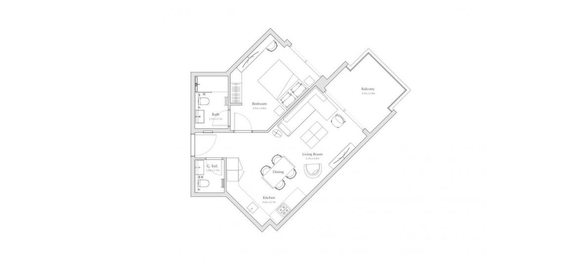 Apartment floor plan «E», 1 bedroom in REGALIA APARTMENTS