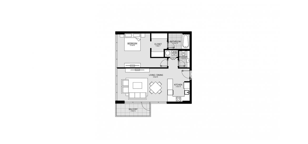 Apartment floor plan «A», 1 bedroom in DISTRICT ONE