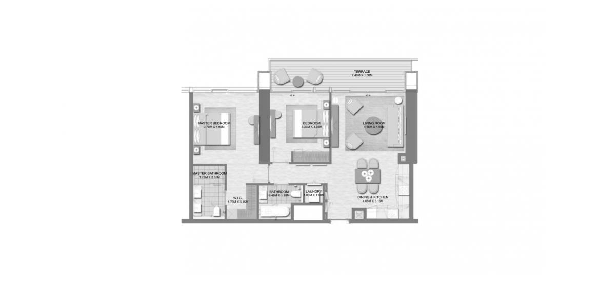 Apartment floor plan «B», 2 bedrooms in PALACE RESIDENCES