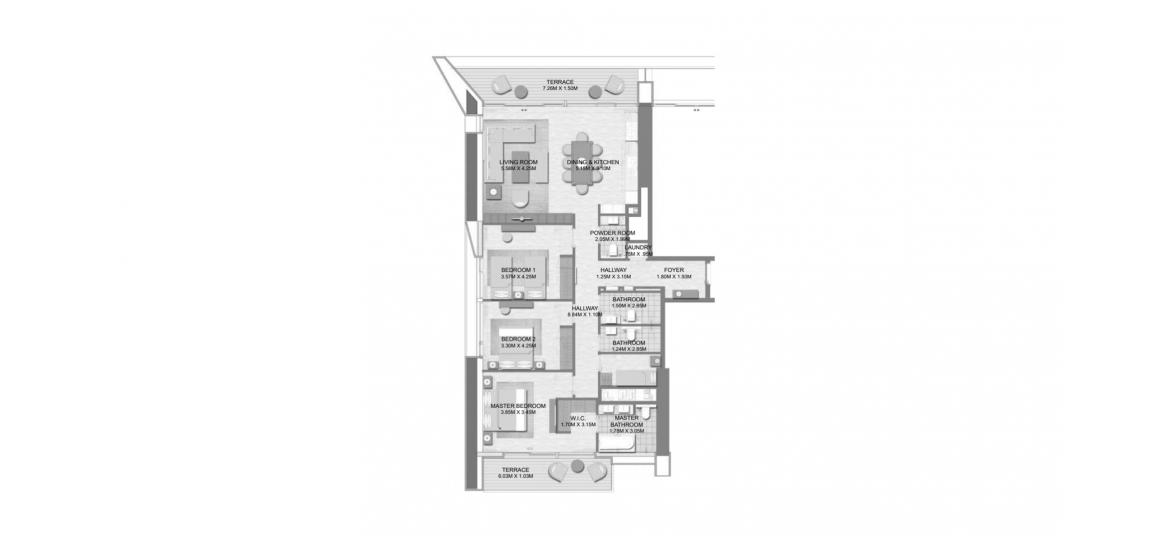Apartment floor plan «C», 3 bedrooms in PALACE RESIDENCES