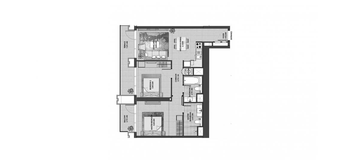 Apartment floor plan «BURJ ROYALE 2BR 100SQM», 2 bedrooms in BURJ ROYALE