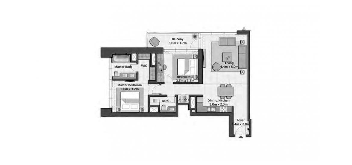Apartment floor plan «CREEK GATE 2BR 103SQM», 2 bedrooms in CREEK GATE