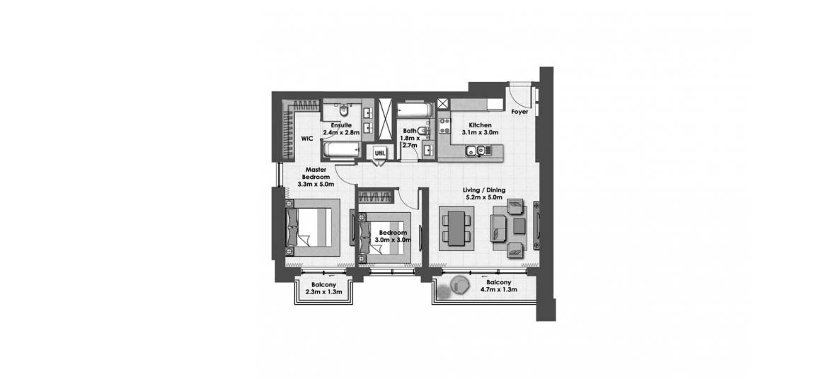 Floor plan «HARBOUR VIEWS 2BR 111SQM», 2 bedrooms, in HARBOUR VIEWS