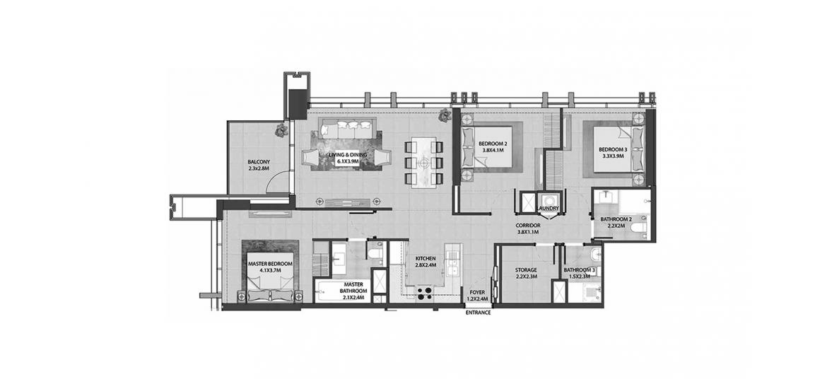 Apartment floor plan «BURJ ROYALE 3BR 122SQM», 3 bedrooms in BURJ ROYALE