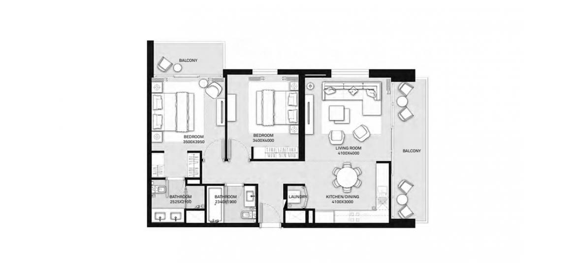 Apartment floor plan «A», 2 bedrooms in PARK HEIGHTS II