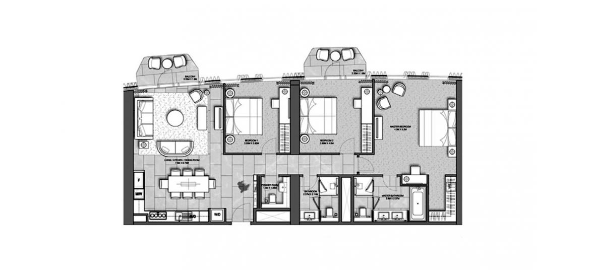 Apartment floor plan «ADDRESS HARBOUR POINT 3BR 149SQM», 3 bedrooms in ADDRESS HARBOUR POINT