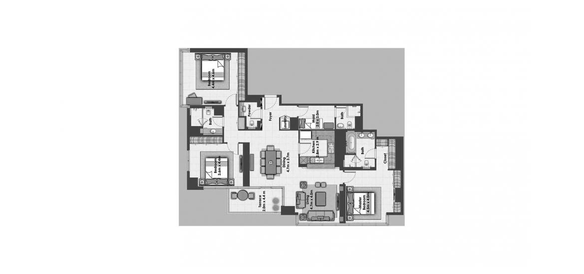 Apartment floor plan «DUBAI CREEK RESIDENCES 3BR 179SQM», 3 bedrooms in DUBAI CREEK RESIDENCES