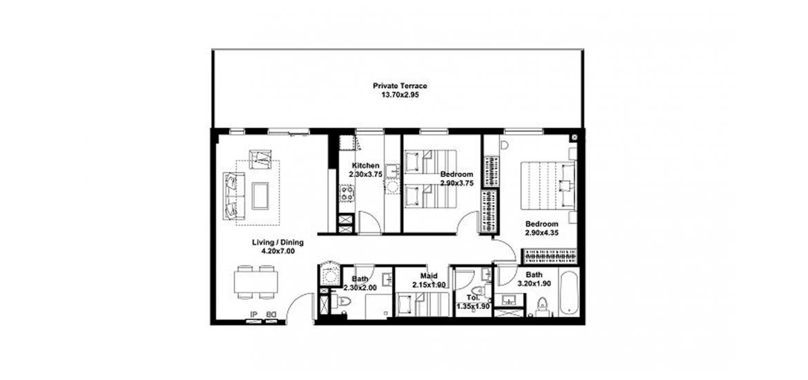 Apartment floor plan «141sqm», 2 bedrooms in NOOR