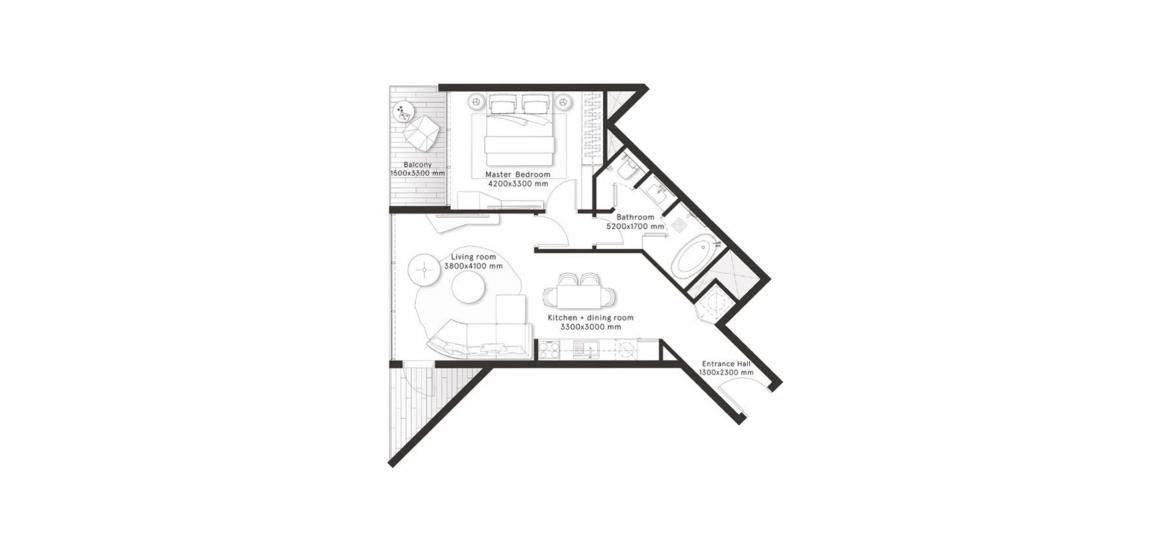 Floor plan «B», 1 bedroom, in W RESIDENCES DUBAI – DOWNTOWN