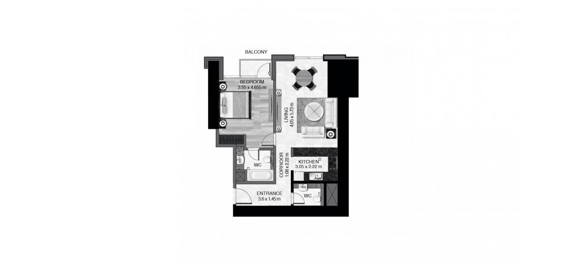 Apartment floor plan «75SQM», 1 bedroom in AL HABTOOR CITY