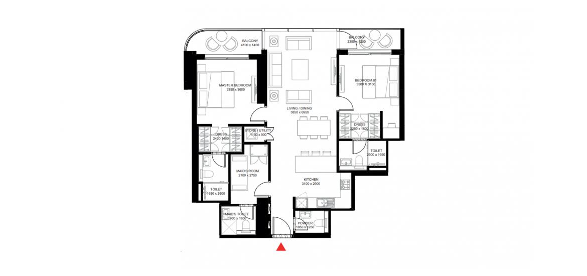 Floor plan «E», 2 bedrooms, in THE CREST