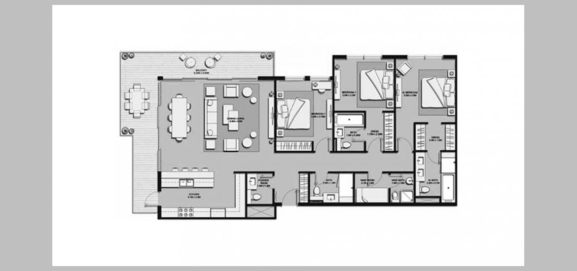 Apartment floor plan «MULBERRY 3BR 182SQM», 3 bedrooms in MULBERRY