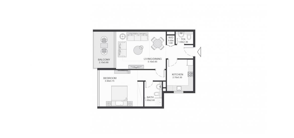Apartment floor plan «75SQM», 1 bedroom in TRIA