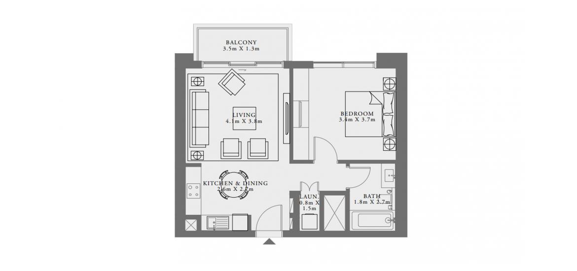 Apartment floor plan «1-1F», 1 bedroom in LIME GARDENS