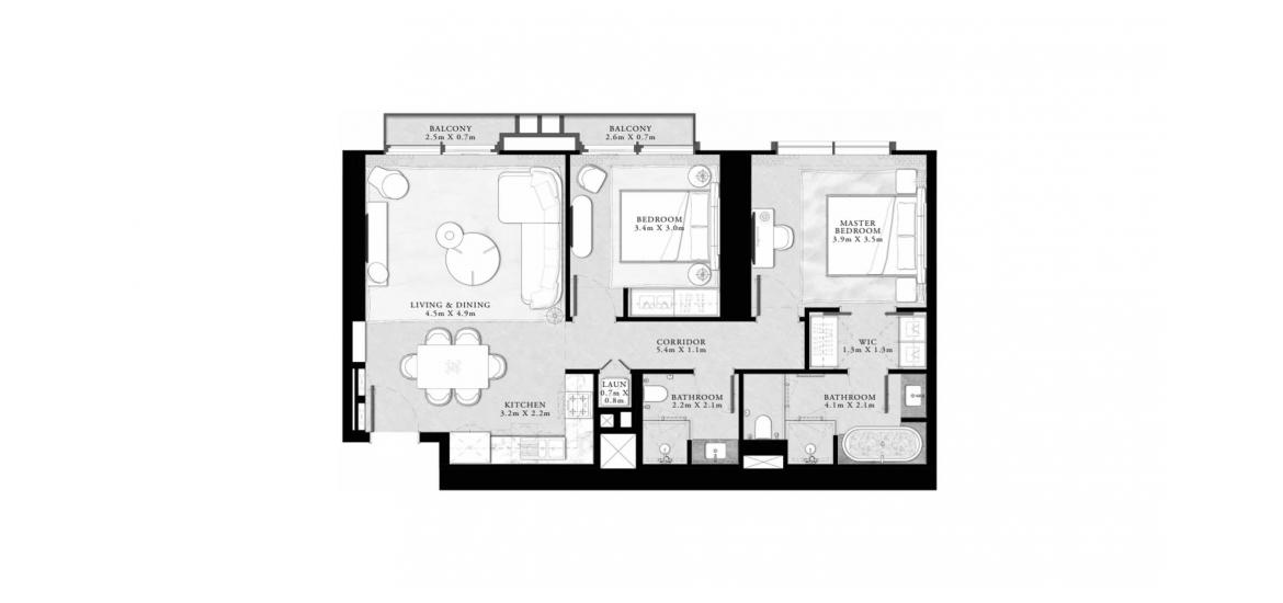 Apartment floor plan «100sqm», 2 bedrooms in ST.REGIS RESIDENCES