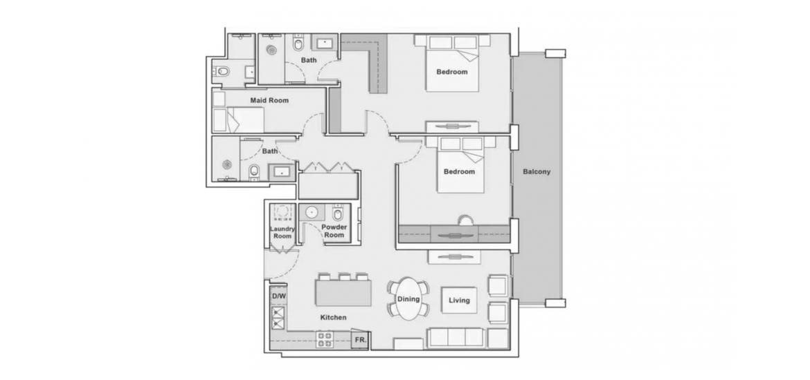 Apartment floor plan «121SQM TYPE C», 2 bedrooms in HAMILTON HOUSE