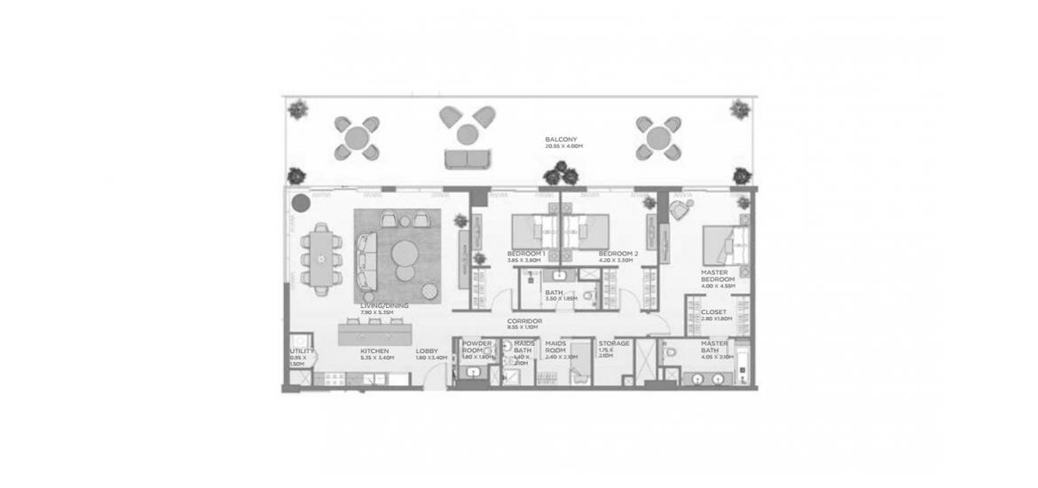Apartment floor plan «260SQM A1», 3 bedrooms in CASTLETON