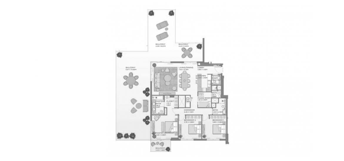 Apartment floor plan «286SQM B1», 3 bedrooms in CASTLETON