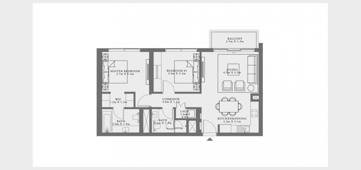 Apartment floor plan «1C», 2 bedrooms in LIME GARDENS