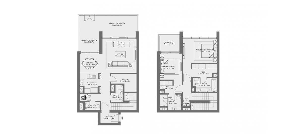 Apartment floor plan «1A», 2 bedrooms in LIME GARDENS