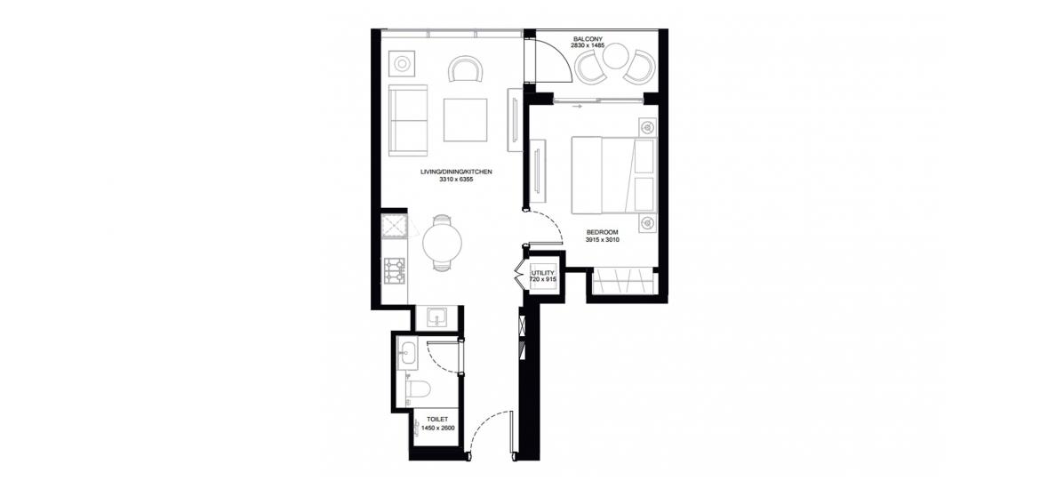 Apartment floor plan «51SQM Type A Variant 1», 1 bedroom in CREEK VISTAS HEIGHTS