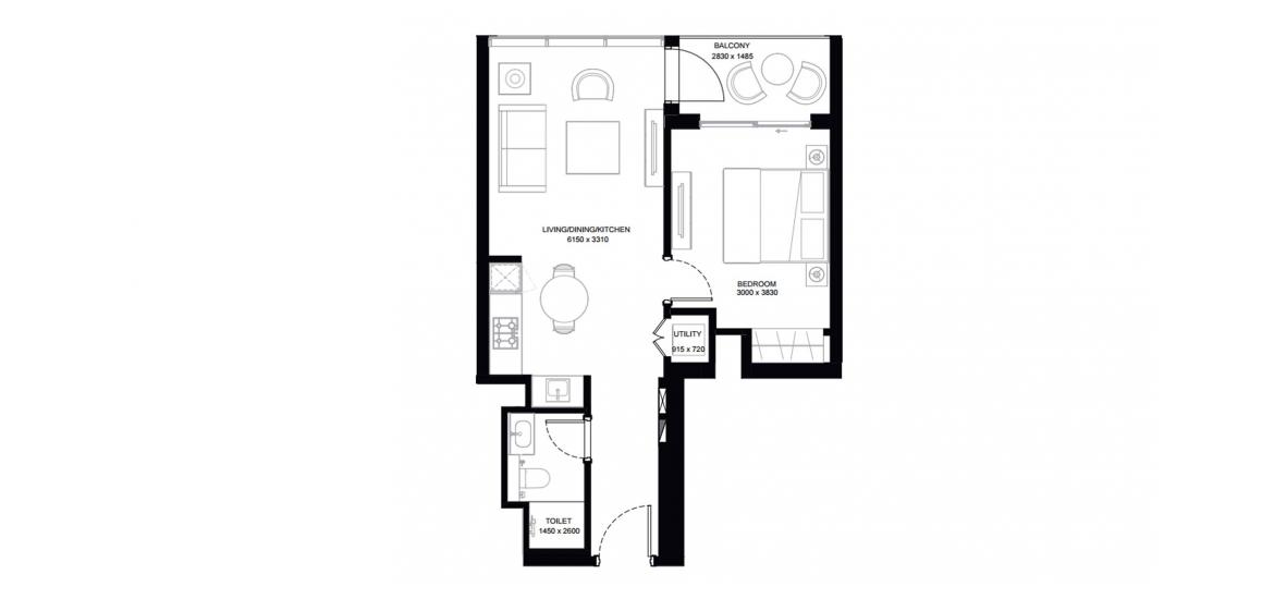 Apartment floor plan «51SQM Type A Variant 3», 1 bedroom in CREEK VISTAS HEIGHTS