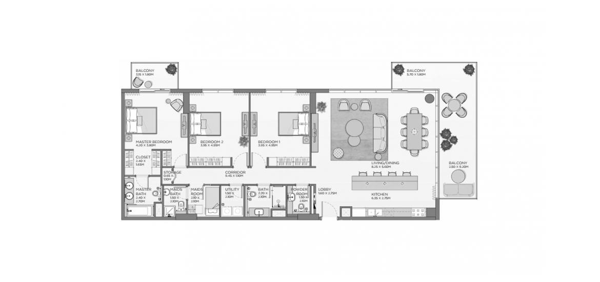 Apartment floor plan «3BR A3», 3 bedrooms in LAUREL CENTRAL PARK