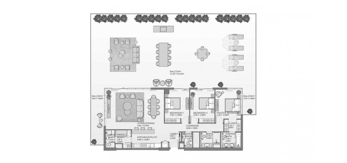 Apartment floor plan «3BR B2», 3 bedrooms in LAUREL CENTRAL PARK