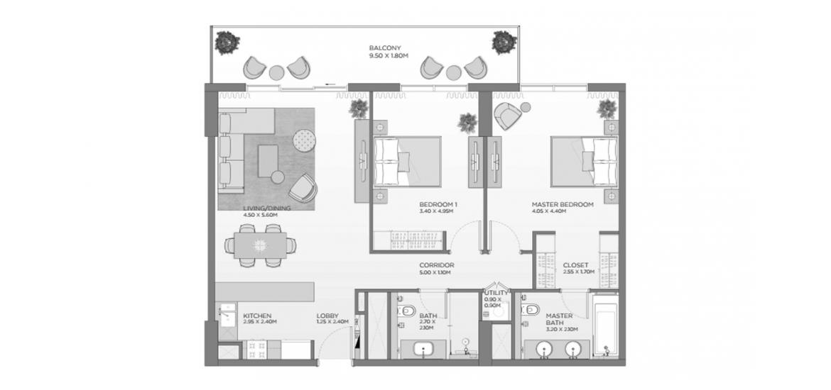 Apartment floor plan «107SQM B1», 2 bedrooms in LAUREL CENTRAL PARK