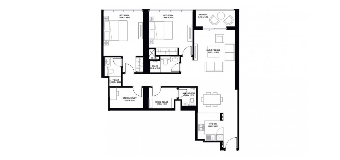 Apartment floor plan «112SQM Type C», 2 bedrooms in CREEK VISTAS HEIGHTS