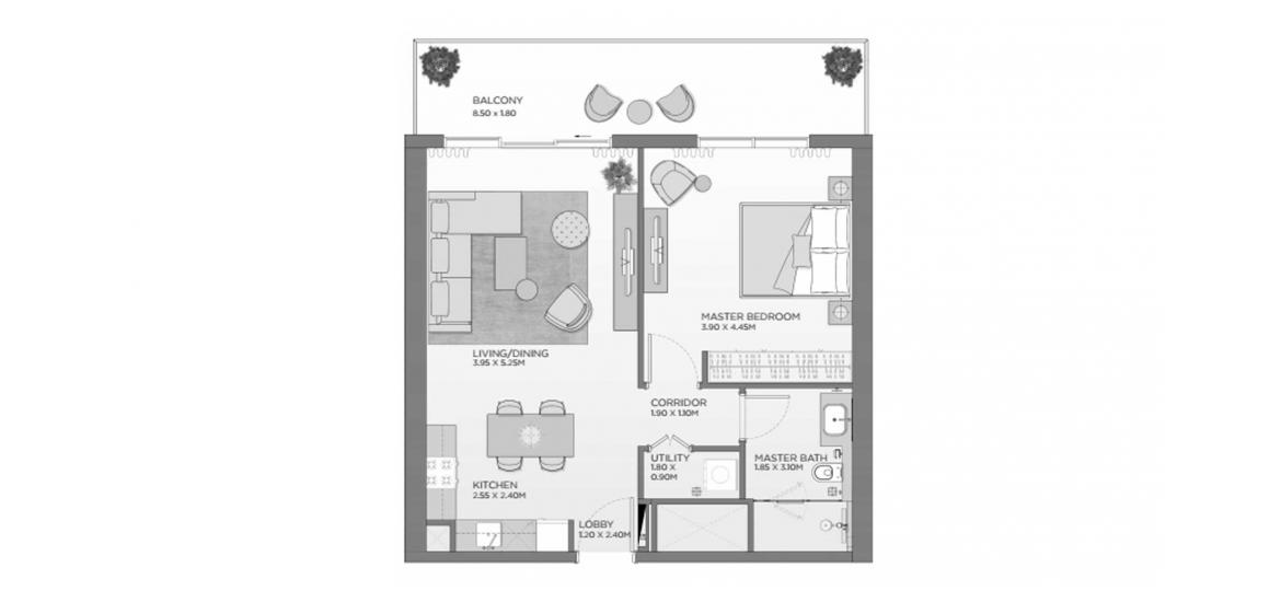 Apartment floor plan «A2», 1 bedroom in LAUREL CENTRAL PARK