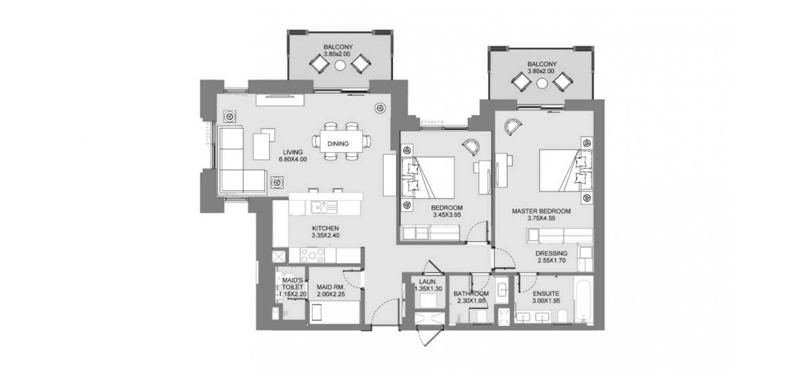 Apartment floor plan «B2 112SQM», 2 bedrooms in MJL LAMAA