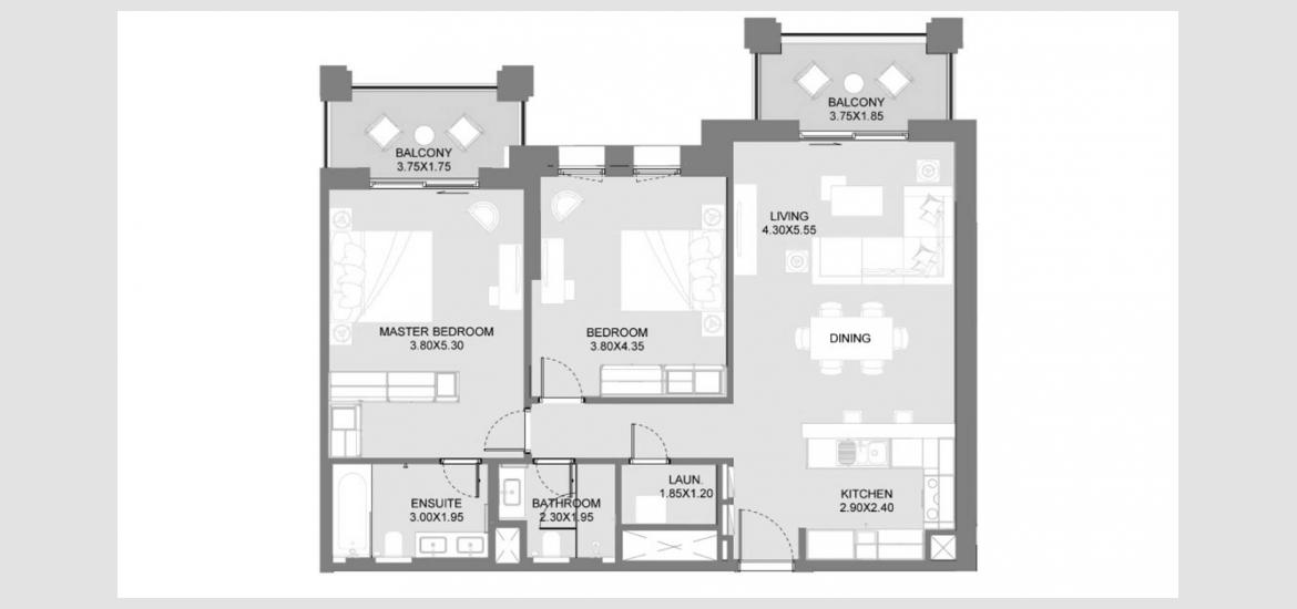 Apartment floor plan «A5 96SQM», 2 bedrooms in MJL LAMAA