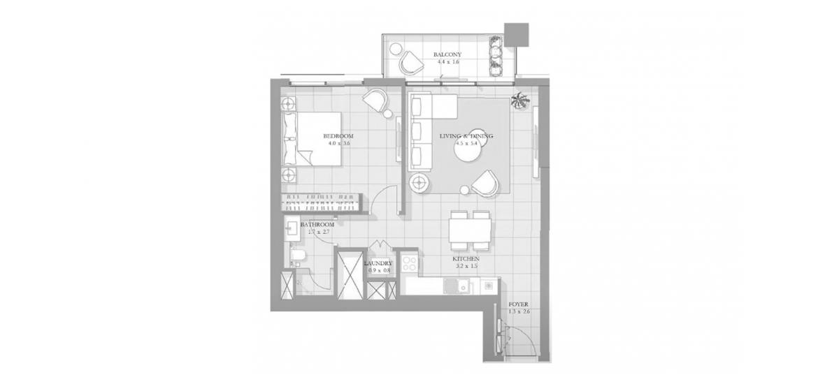 Apartment floor plan «1BR TYPE 01A», 1 bedroom in BLUEWATERS BAY