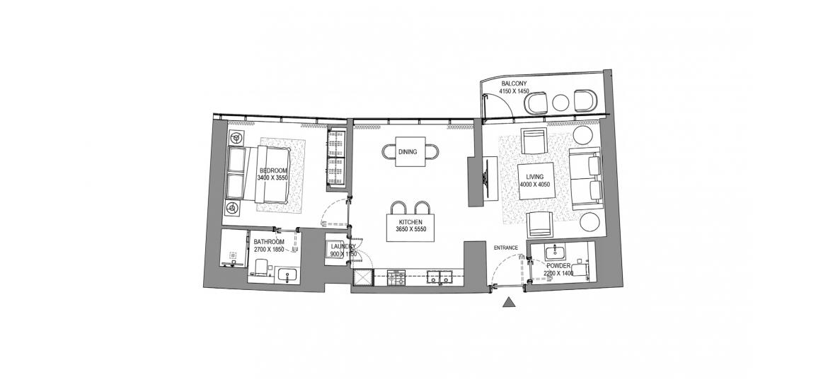 Apartment floor plan «1BR TYPE B», 1 bedroom in SOBHA SEAHAVEN