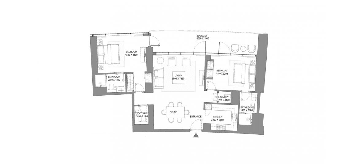 Apartment floor plan «2BR TYPE A», 2 bedrooms in SOBHA SEAHAVEN
