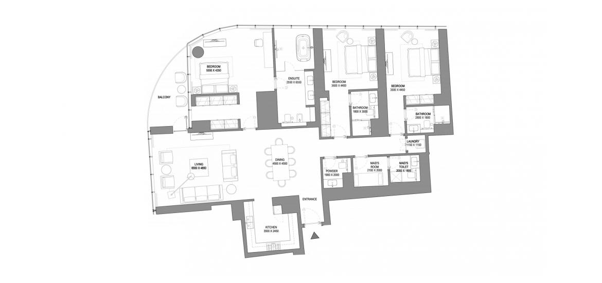 Apartment floor plan «3BR TYPE C», 3 bedrooms in SOBHA SEAHAVEN