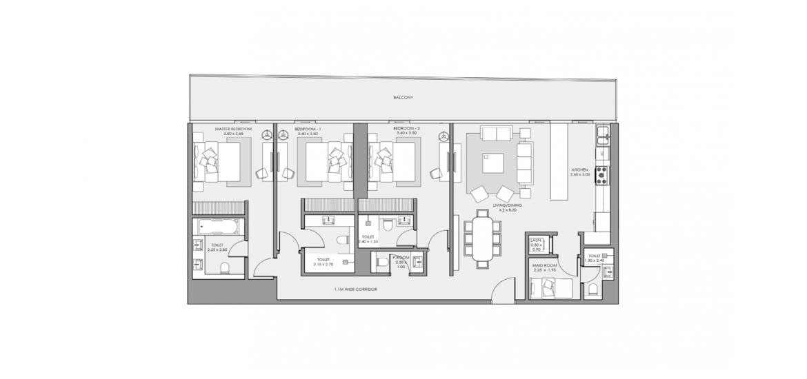 Apartment floor plan «3 BEDROOM TYPE 01», 3 bedrooms in MAR CASA