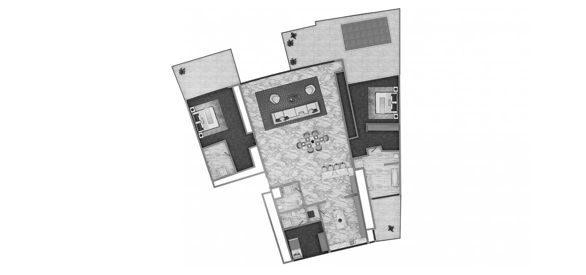 Apartment floor plan «2BR Type A3», 2 bedrooms in CAVALLI TOWER