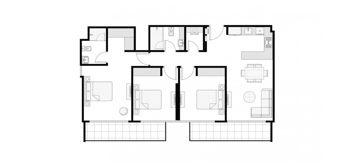Apartment floor plan «117 SQ.M. 3BR TYPE 1», 3 bedrooms in AZIZI AMBER