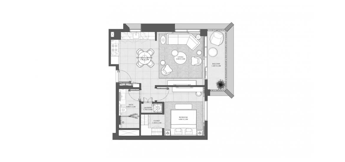 Apartment floor plan «65 SQ.M 1BR BUILDING 3», 1 bedroom in CEDAR RESIDENCES