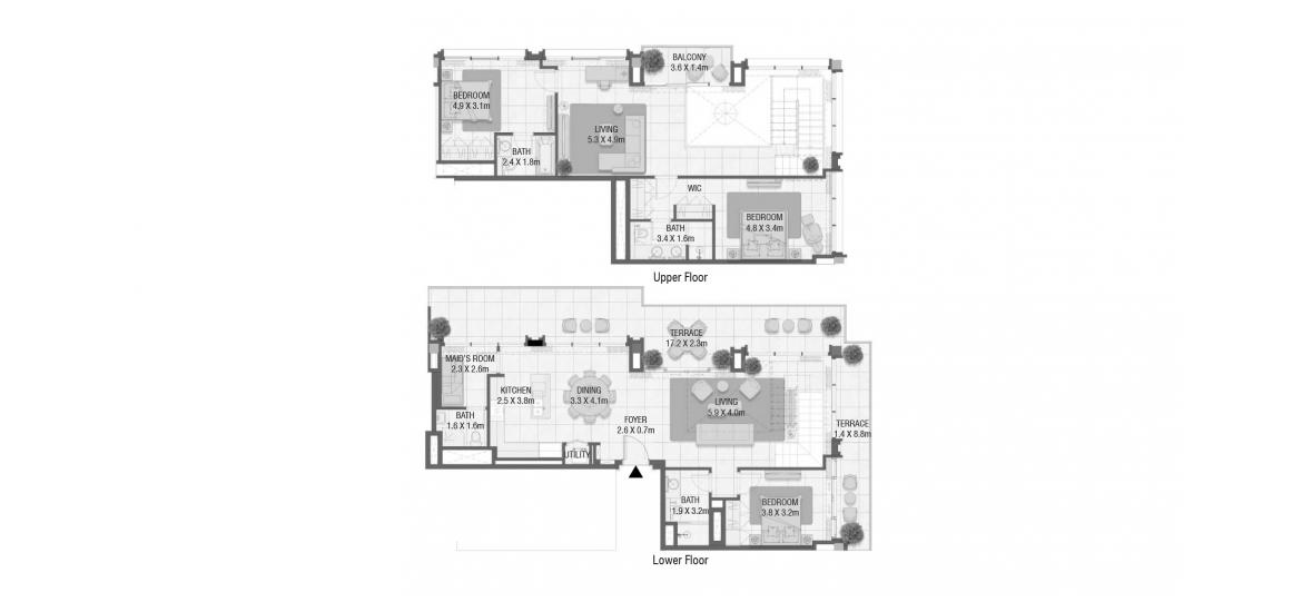 Apartment floor plan «256 SQ.M 3 BEDROOM DUPLEX TYPE 06 M», 3 bedrooms in DESIGN QUARTER AT D3