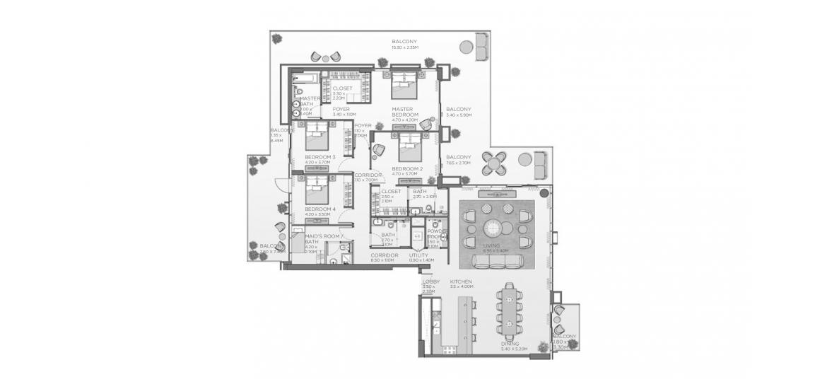 Apartment floor plan «352 SQ.M. 4BR TYPE A1», 4 bedrooms in THYME CENTRAL PARK
