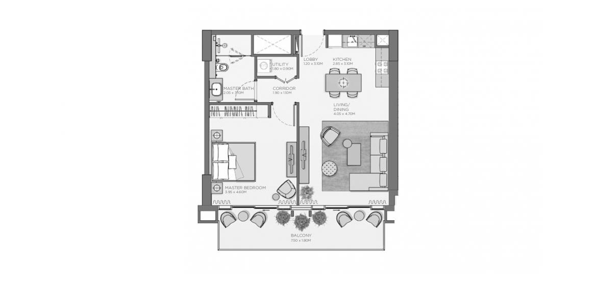 Apartment floor plan «79 SQ.M. 1BR TYPE A9», 1 bedroom in THYME CENTRAL PARK