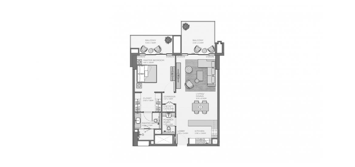 Apartment floor plan «91 SQ.M. 1BR TYPE B1», 1 bedroom in THYME CENTRAL PARK