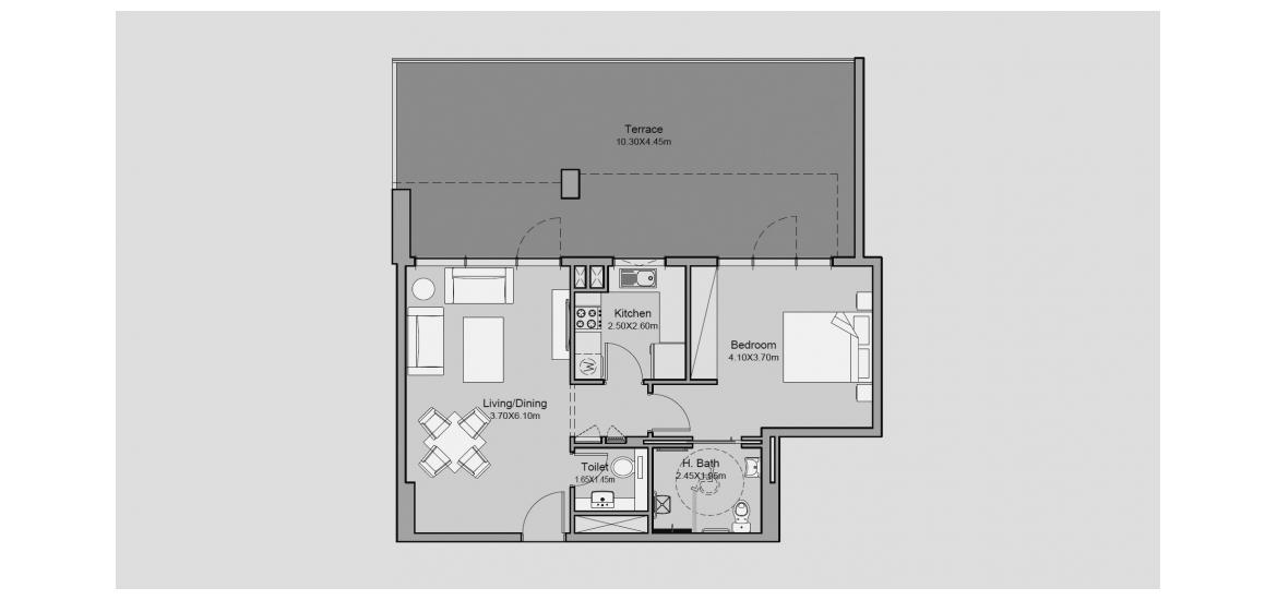 Apartment floor plan «108 SQ.M 1 BR TYPE 03-T1», 1 bedroom in MILLENNIUM TALIA RESIDENCES