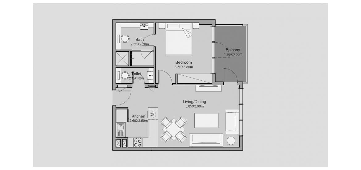 Apartment floor plan «63 SQ.M 1 BR TYPE 01-A», 1 bedroom in MILLENNIUM TALIA RESIDENCES